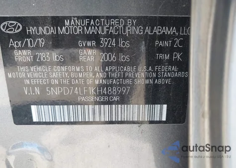 2019 Hyundai Elantra Se из США, поврежденный, VIN 5NPD74LF1KH488997